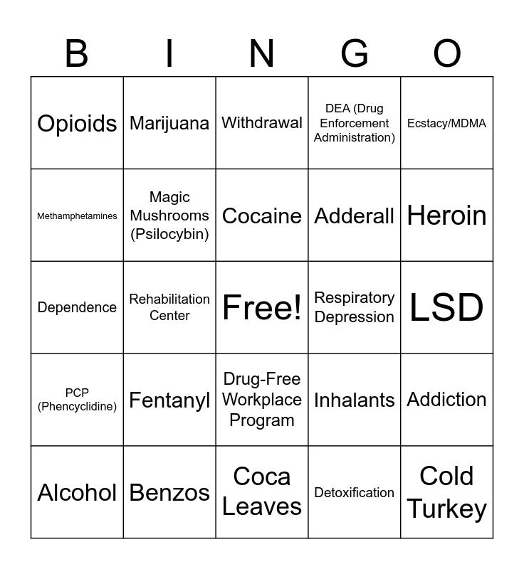 Dangerous Drugs Bingo Card