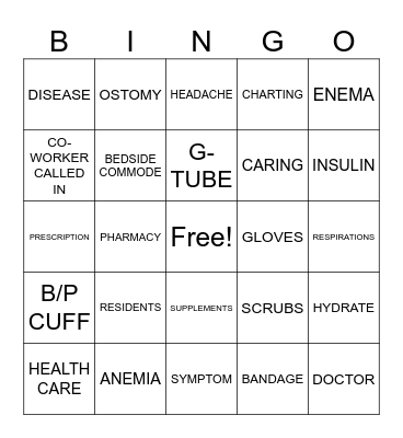 Nursing Bingo Card