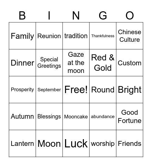 Autumn Festival Bingo Card
