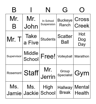 Bonner Academy Bingo Card