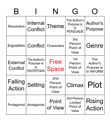 Literary Elements/Review Bingo Card