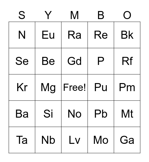 SYMBO Bingo Card