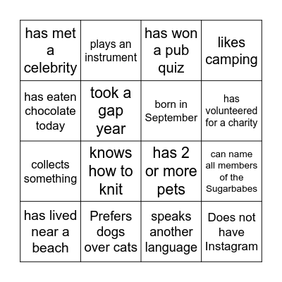 Mixer Bingo Card