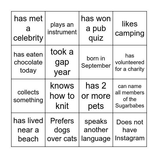 Mixer Bingo Card