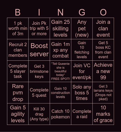 RS OUTCASTS CLAN BINGO Card