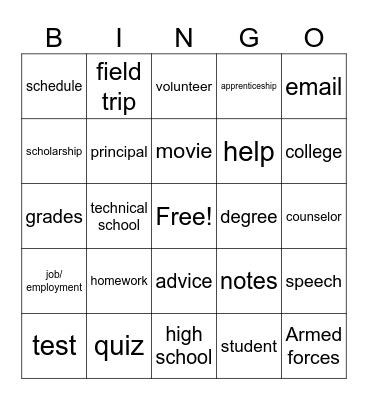 List #1 Nouns Bingo Card