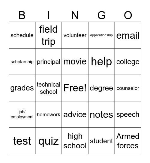 List #1 Nouns Bingo Card