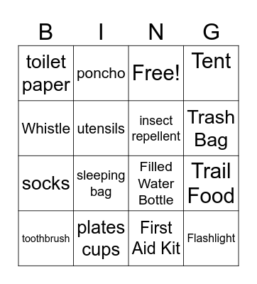Camping Preparedness Bingo Card