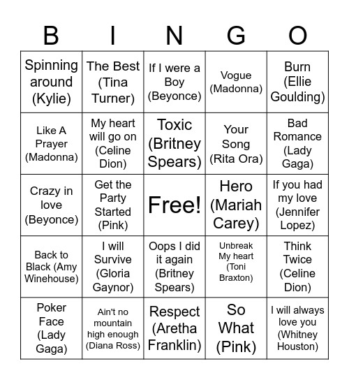 DIVAS Bingo Card