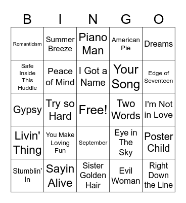 Music Bingo Card