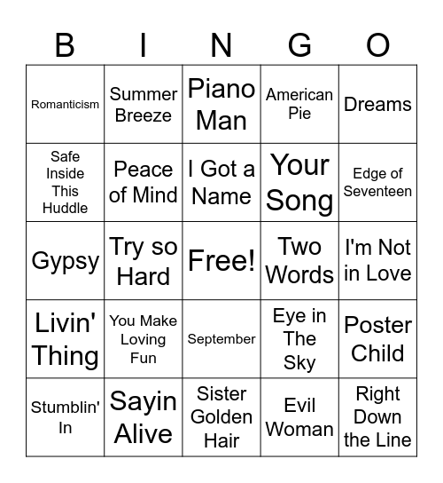 Music Bingo Card