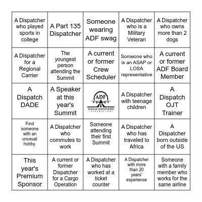 2023 ADF SUMMIT BINGO Card