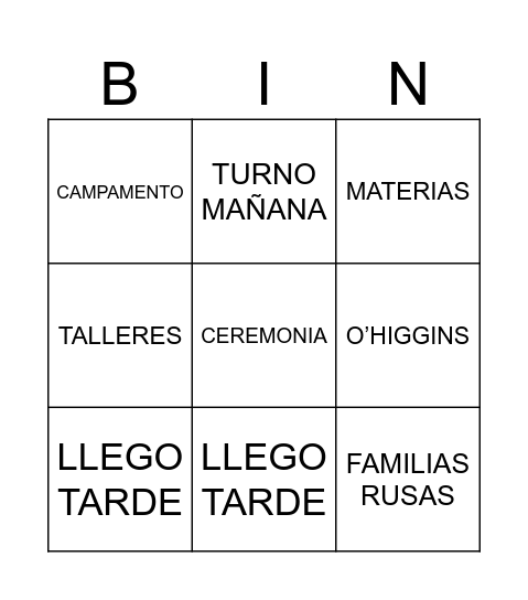 Untitled Bingo Card