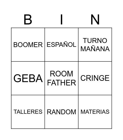 Untitled Bingo Card