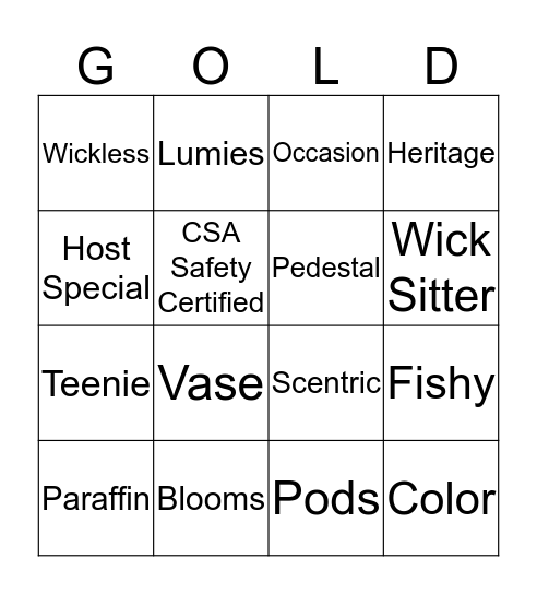 Gold Canyon Bingo Card