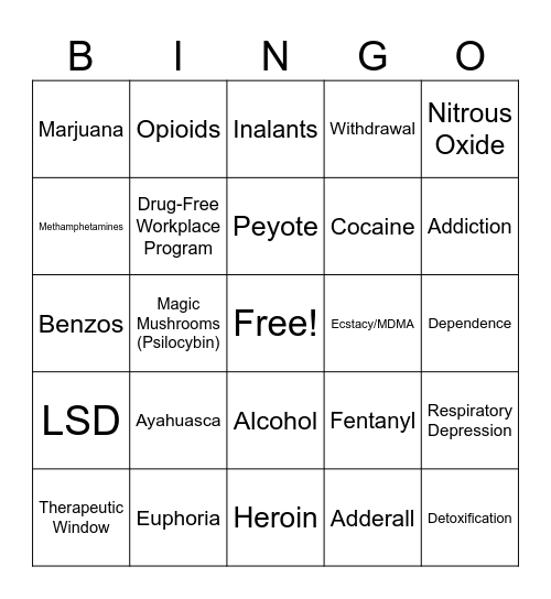 Dangerous Drugs Bingo Card