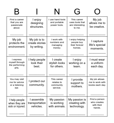 Career Bingo! Bingo Card