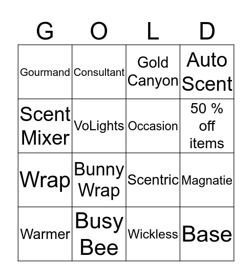 Gold Canyon Bingo Card