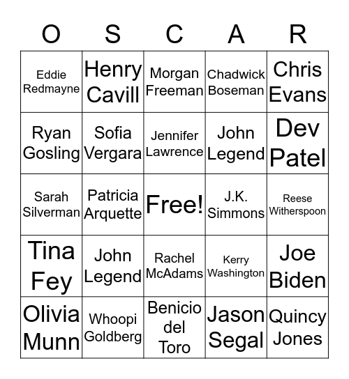 Oscar Bingo Card