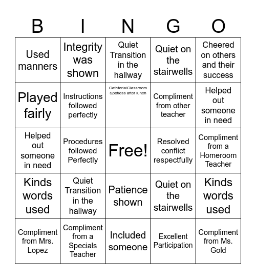 Respect BINGO Challenge Bingo Card