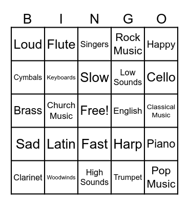 Music Listening Bingo Card