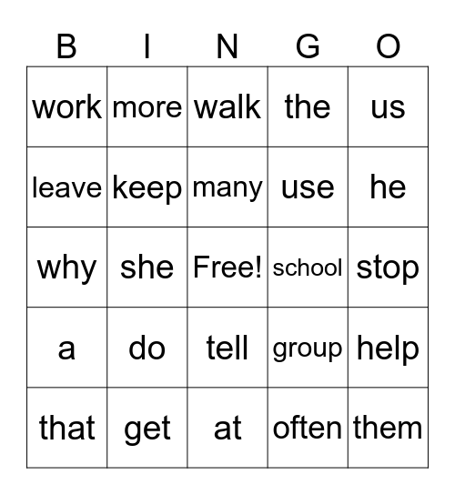 Unit 1 HFW Bingo Card
