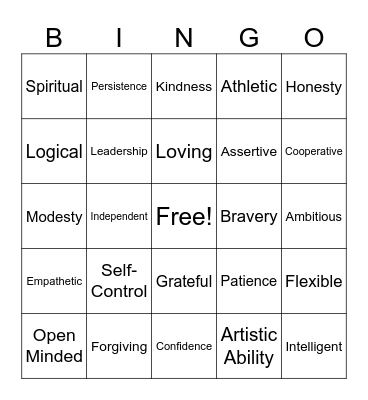 Strengths Bingo Card