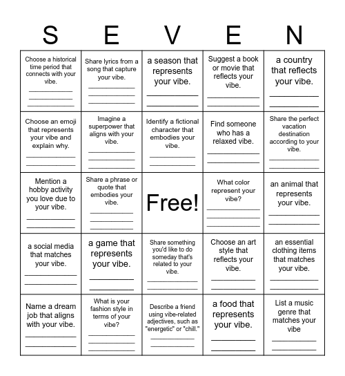 What's your vibe? Bingo Card