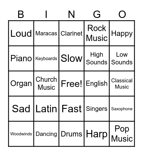 Music Listening Bingo Card