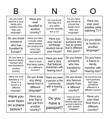 World Language & ASL BINGO Card