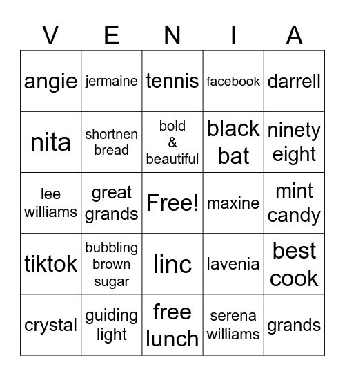 Lavenia's 73rd Birthday Bingo Card