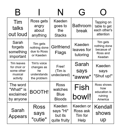 Study Bingo Caleb Bingo Card