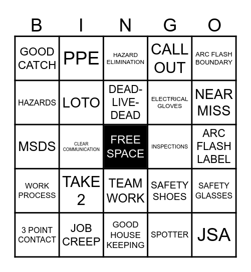 MSP1 JLL SAFETY BINGO Card