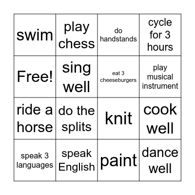 I can Bingo! Bingo Card