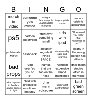 Dhar Mann Jarvis Bingo Card