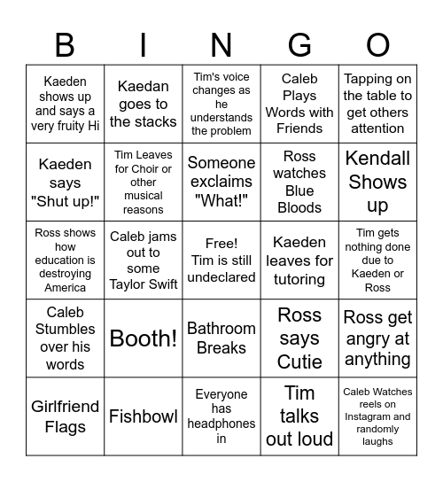 Sarah's Bingo Card