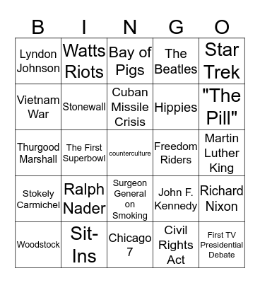 The 60s! Bingo Card