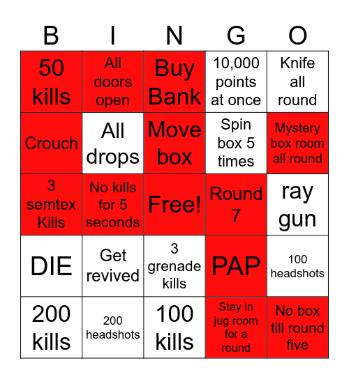 BO2 Zombies Bingo Card