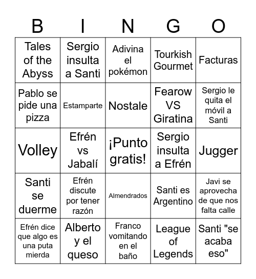 Quedadas Bingo Card