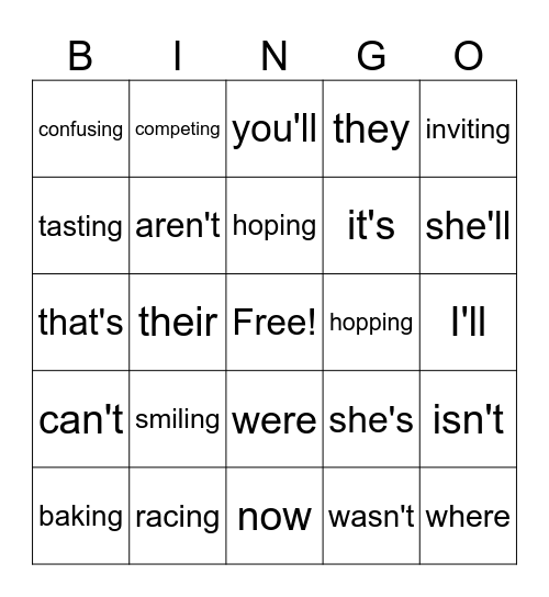 Homework Bingo- Group 2 Bingo Card