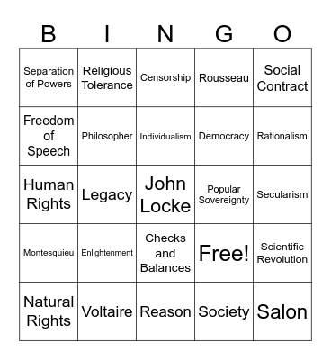The Enlightenment Bingo Card