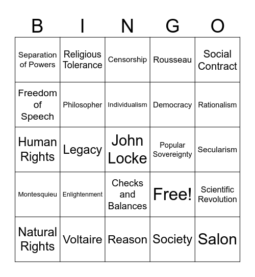 The Enlightenment Bingo Card