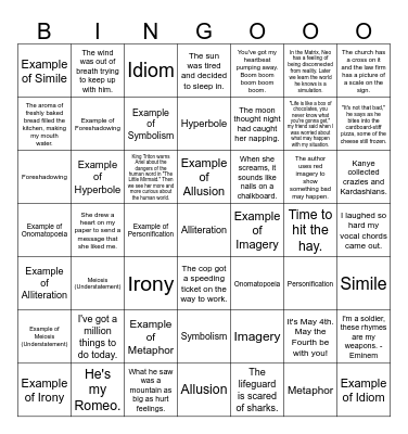 Figurative Language - Vandever Bingo Card