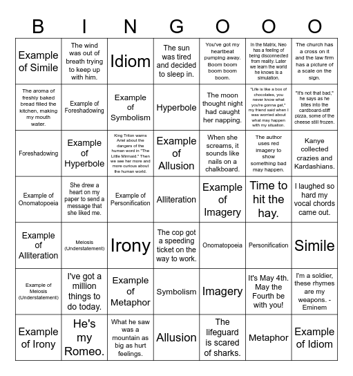 Figurative Language - Vandever Bingo Card