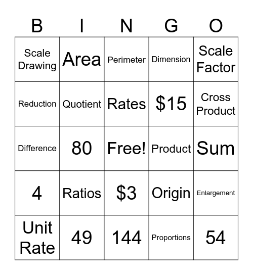 Rates and Scale Drawings Bingo Card