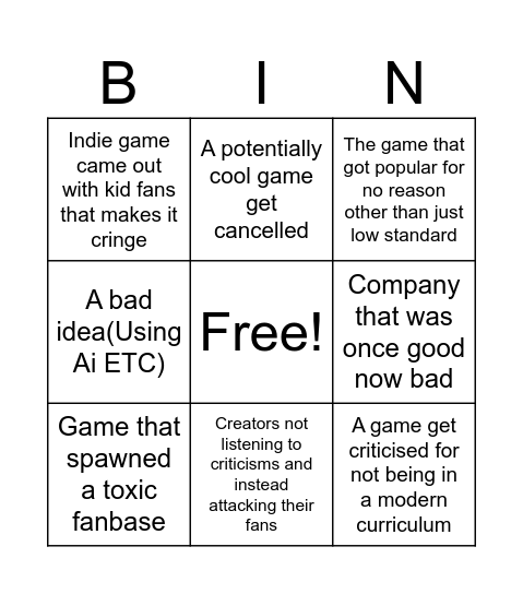 Pessimistic Gaming for 2024 Bingo Card