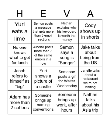 Heather Bingo Card