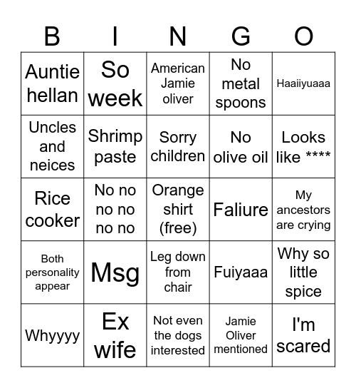 Uncle roger bingo Card