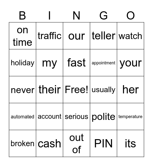 Unit 2 Vocabulary Bingo Card