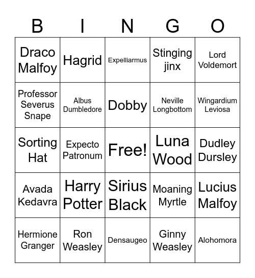 Harry Potter BINGO Card